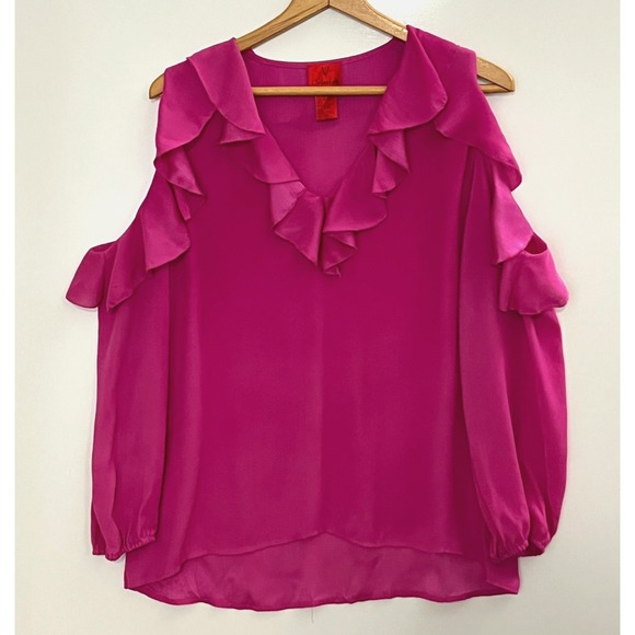 V Cristina Woman's Blouse Size‎ L Fuchsia Ruffle Blouse Romantic Barbie Feminine - Picture 2 of 10
